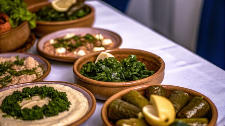 lebanese mezza on a dining table